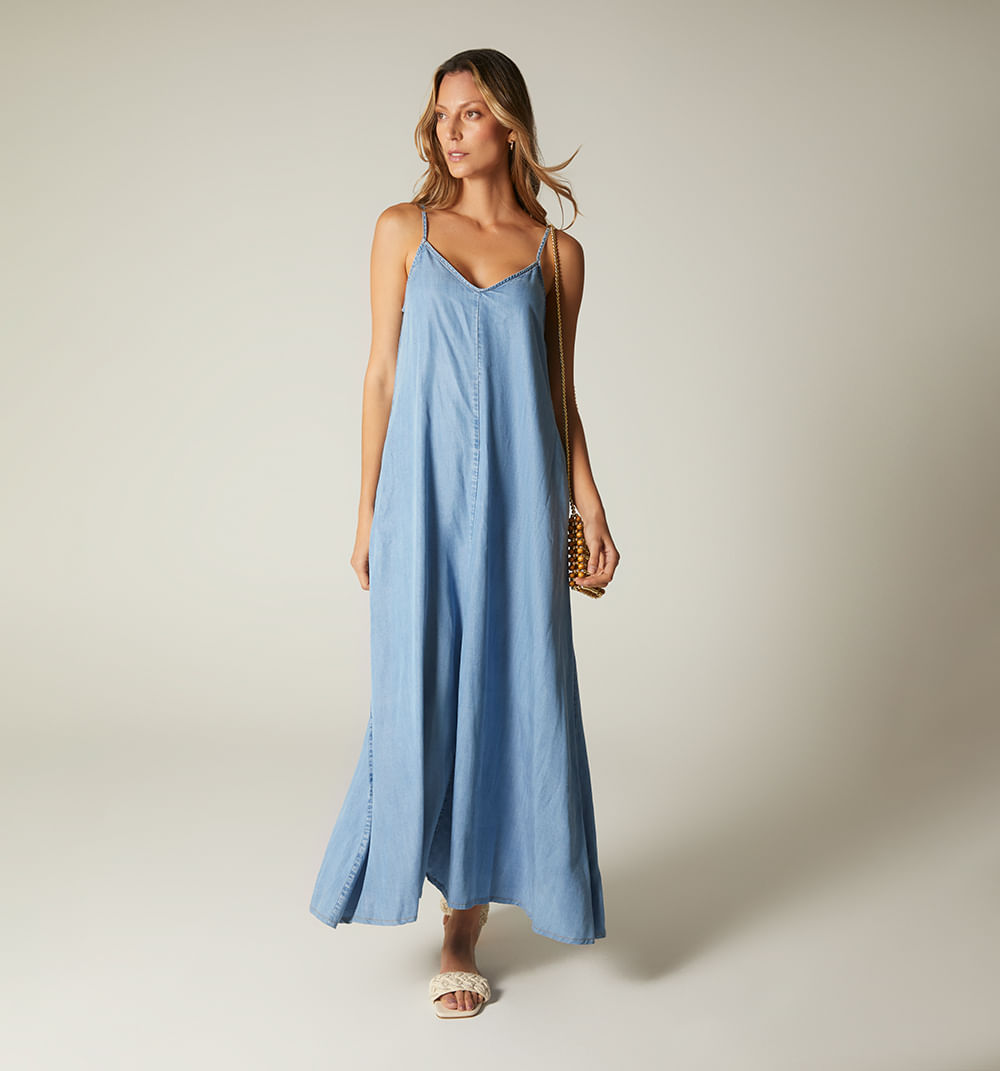 Vestido largo tiras, con bolso