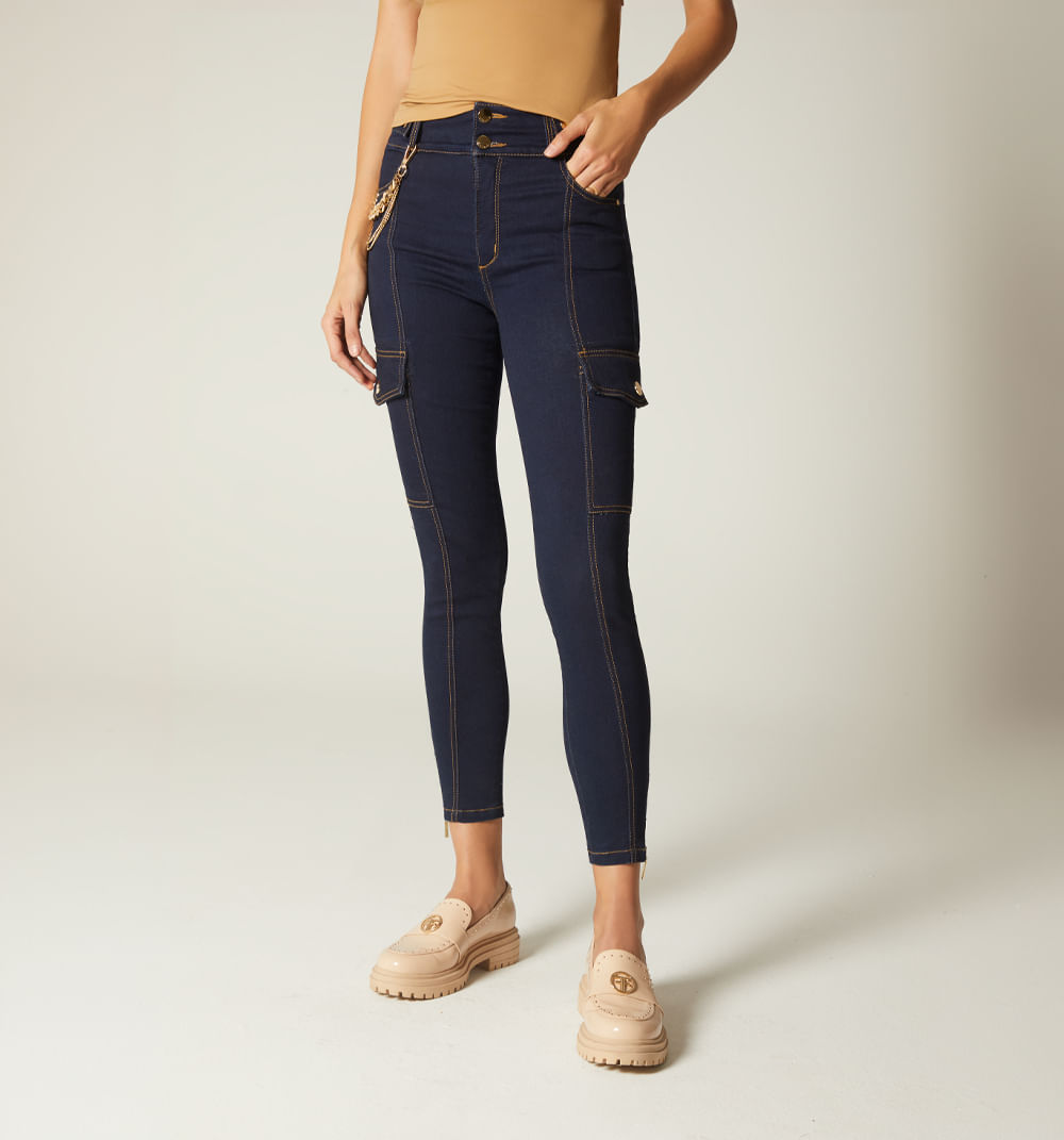 Jean ultraslim  cargo tiro alto con bols