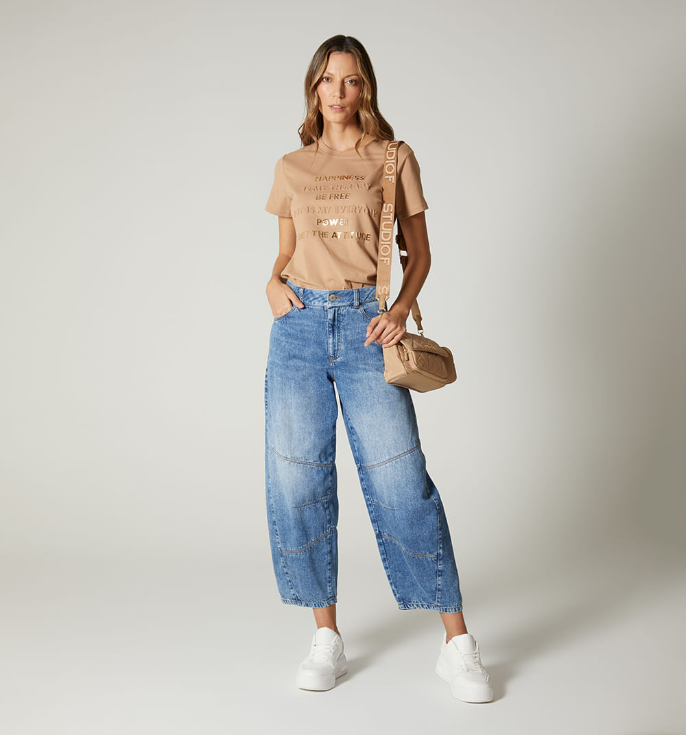 Jean cropped barrel, cinco bolsillos, ti