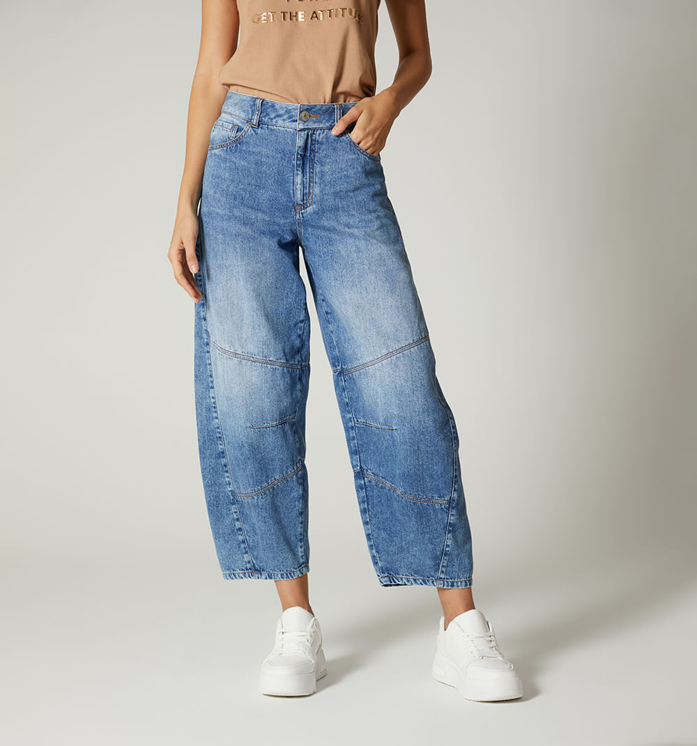 Jean cropped barrel, cinco bolsillos, ti