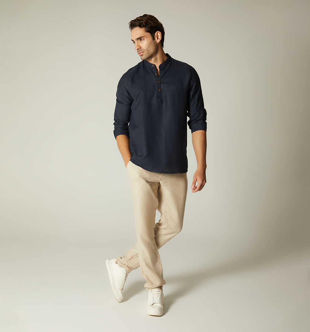 Camisa de lino manga corta cuello nerú m