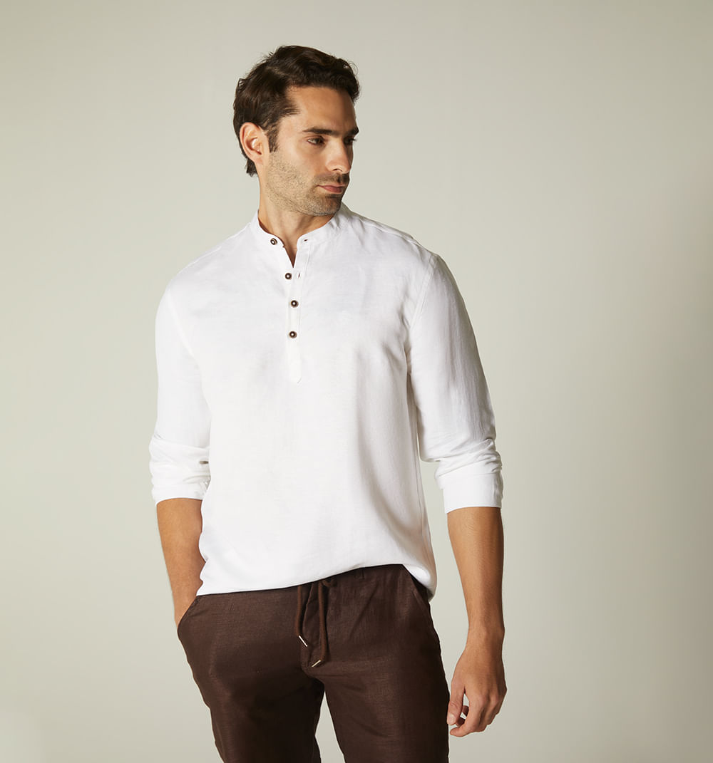 Camisa de lino manga corta cuello nerú m