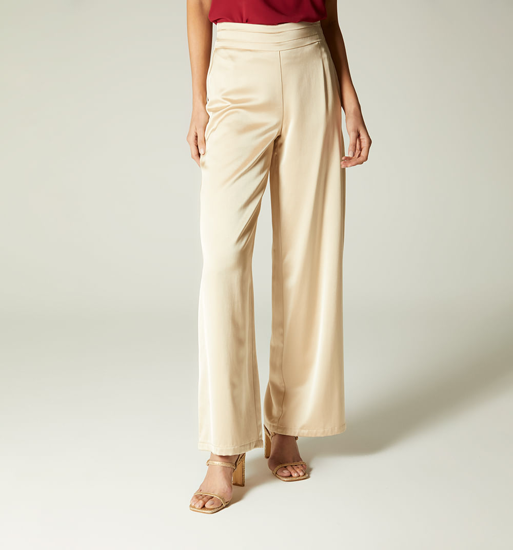 Pantalon tiro alto palazzo con detalle e