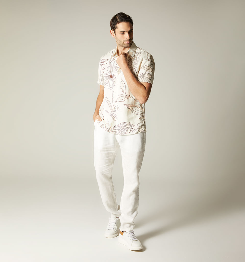 Camisa de lino para hombre manga corta e