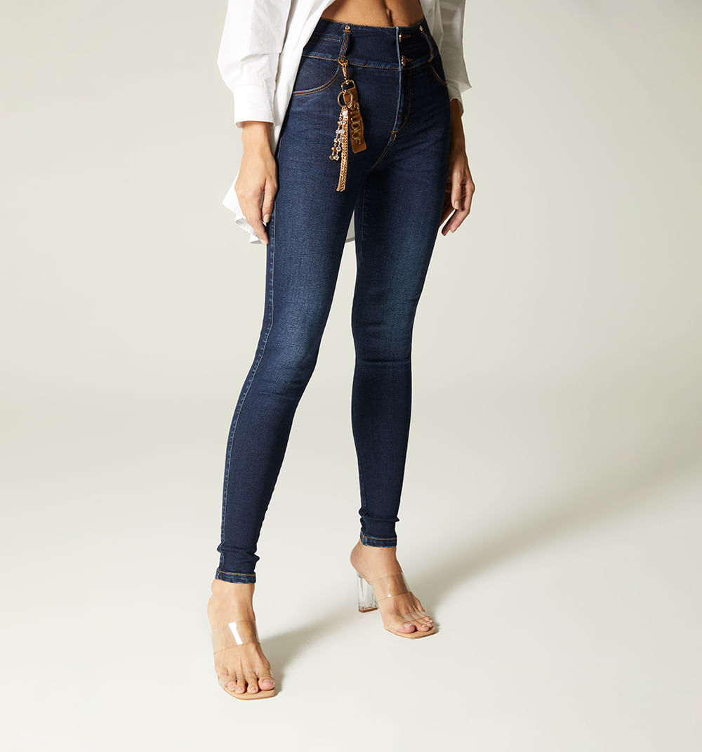Jean ultraslim tiro alto, pretina ancha