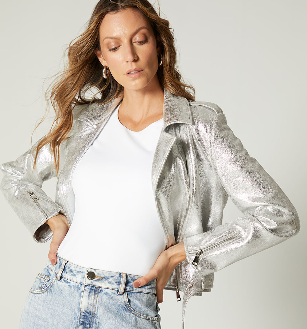 Chaqueta biker con efecto foil
