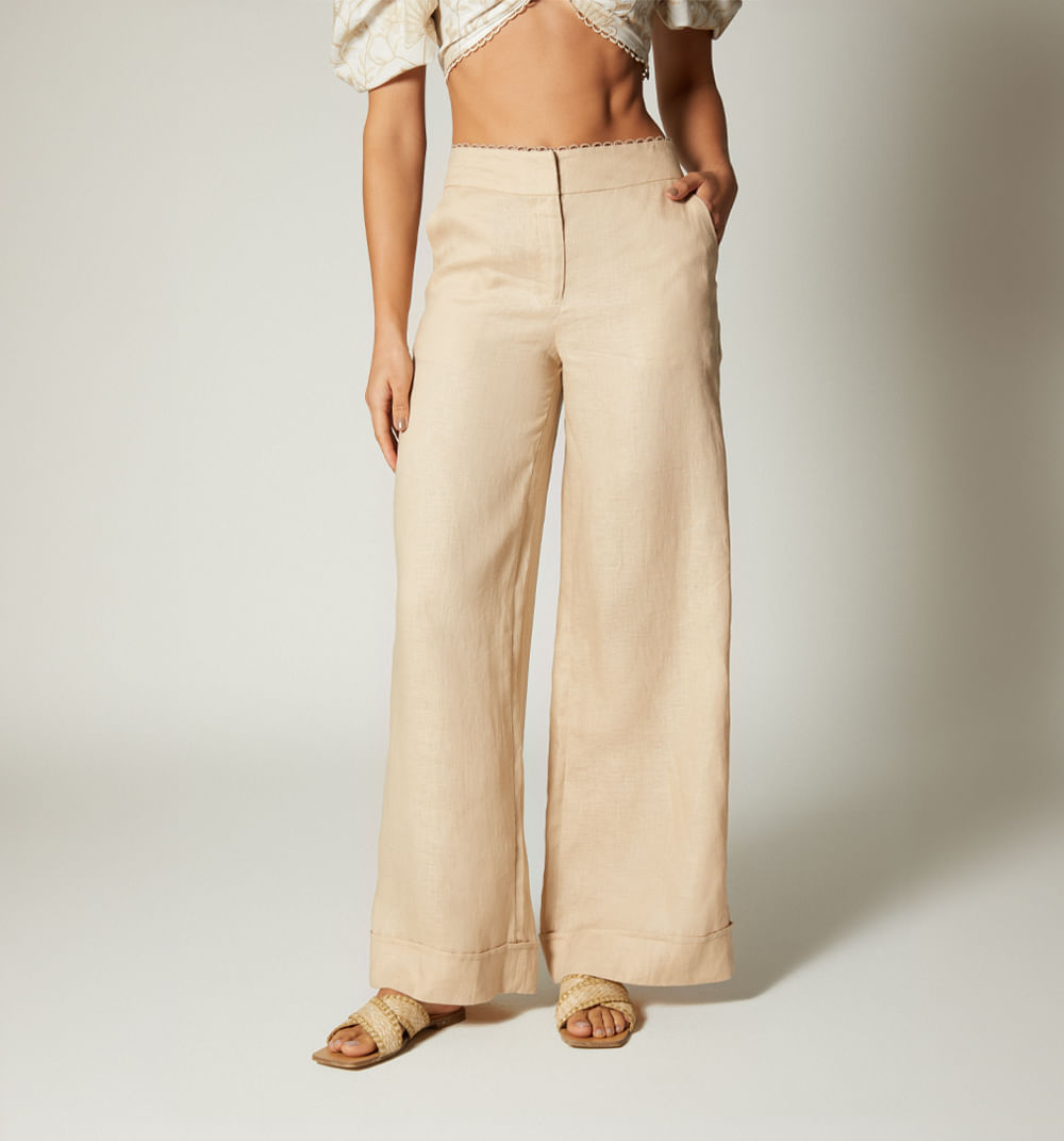 Pantalon palazzo tiro alto con correa