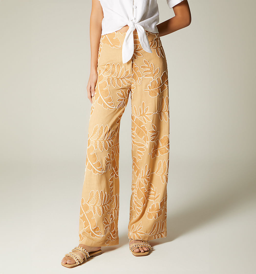 Pantalon palazzo tiro alto con correa en