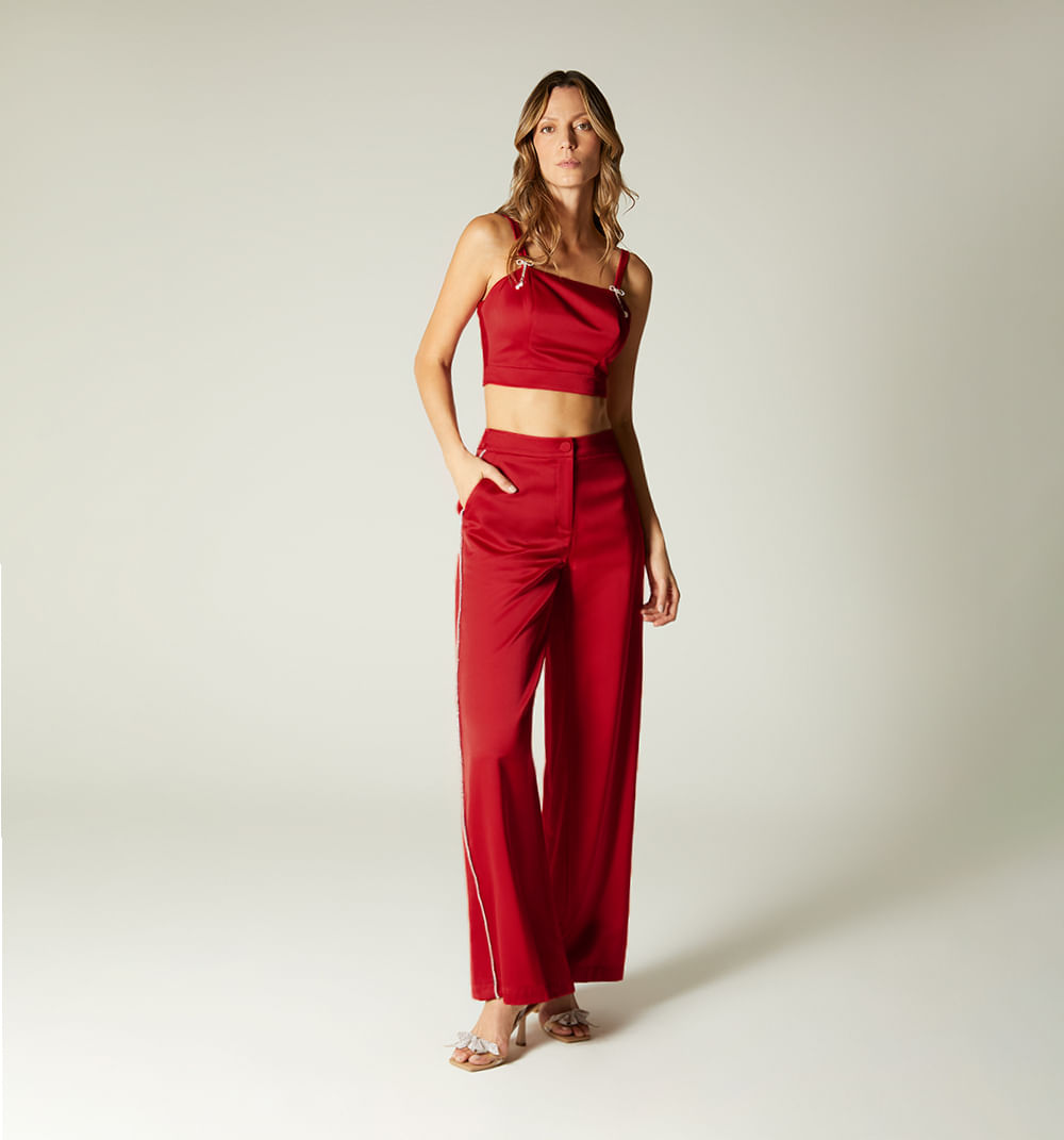 Pantalon palazo tiro alto costado con br