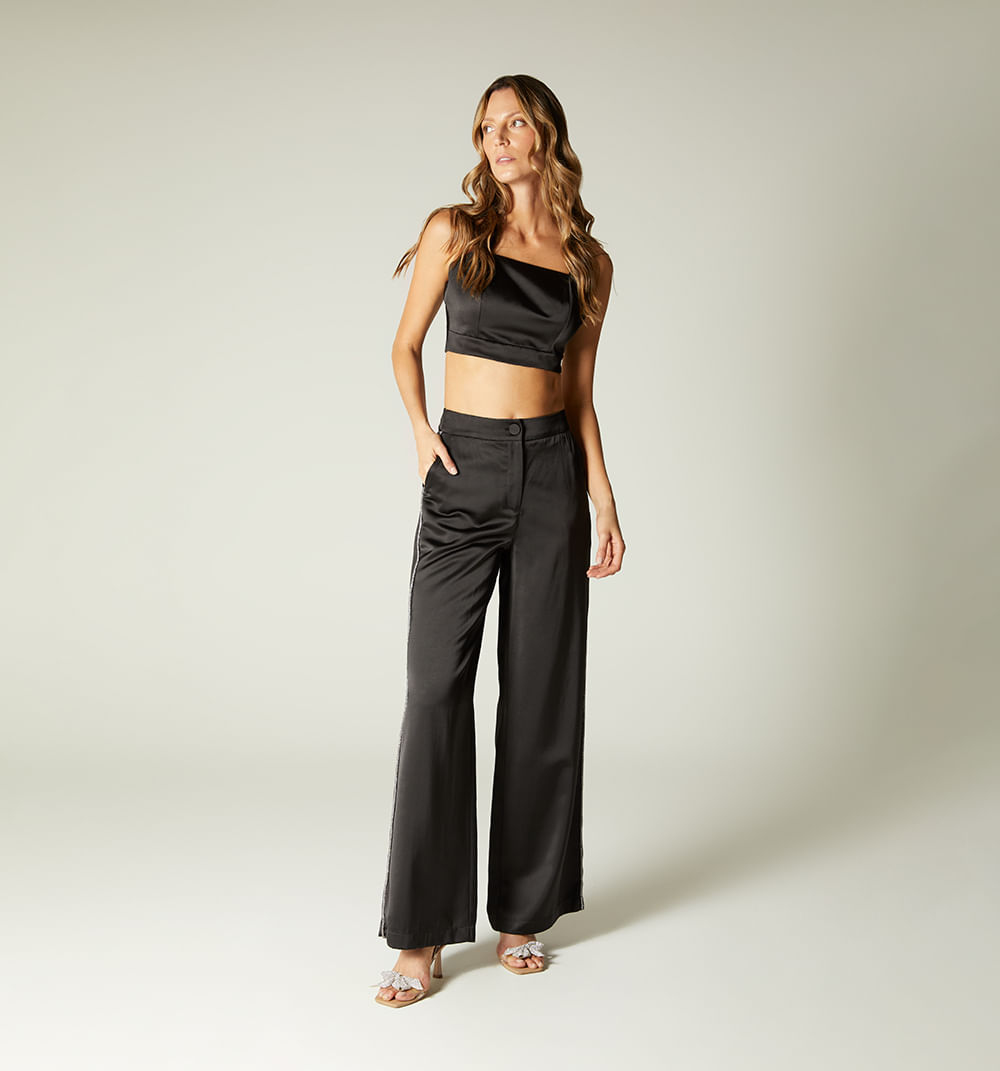 Pantalon palazo tiro alto costado con br