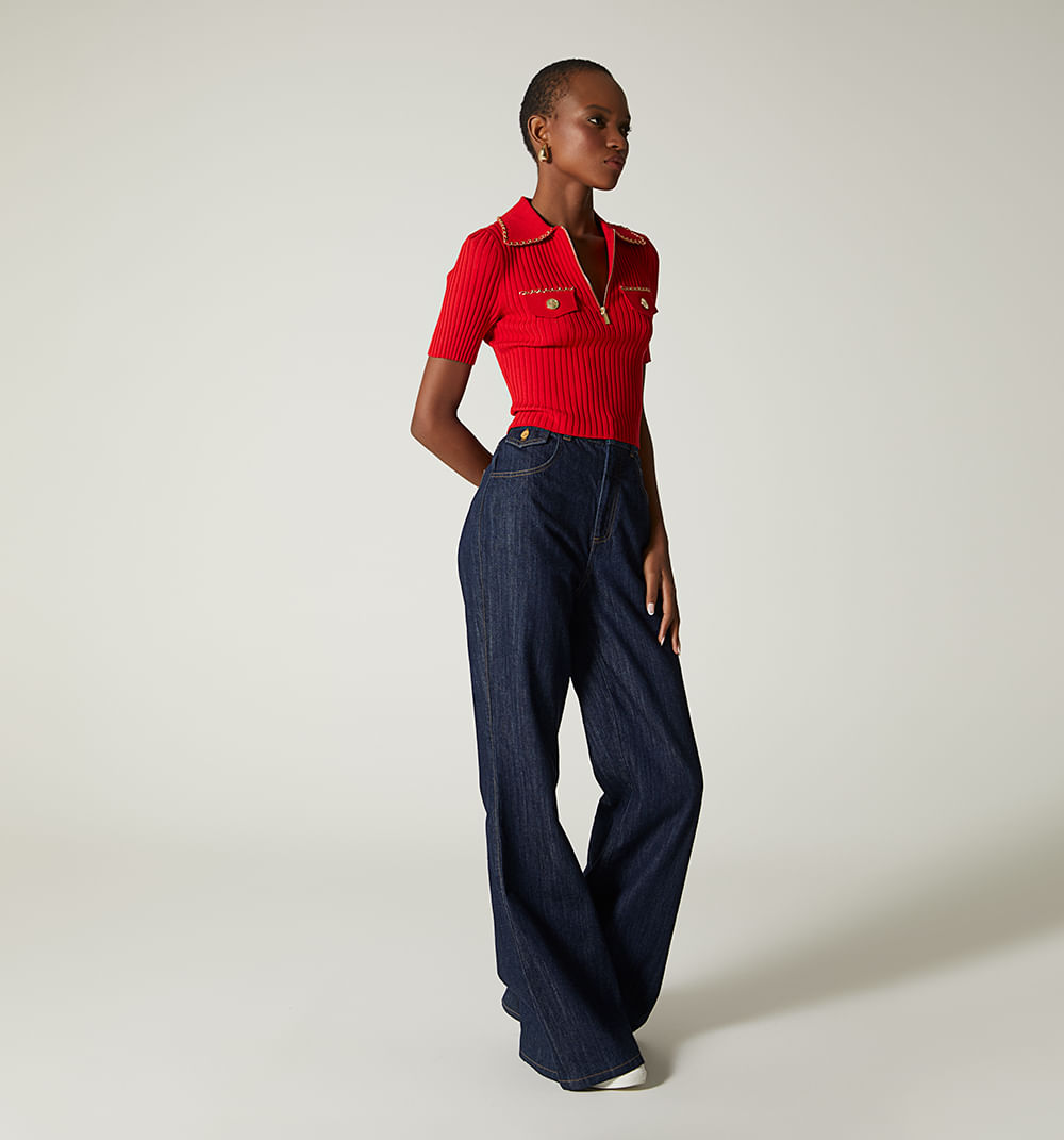 Blusa tejida cuello polo manga corta