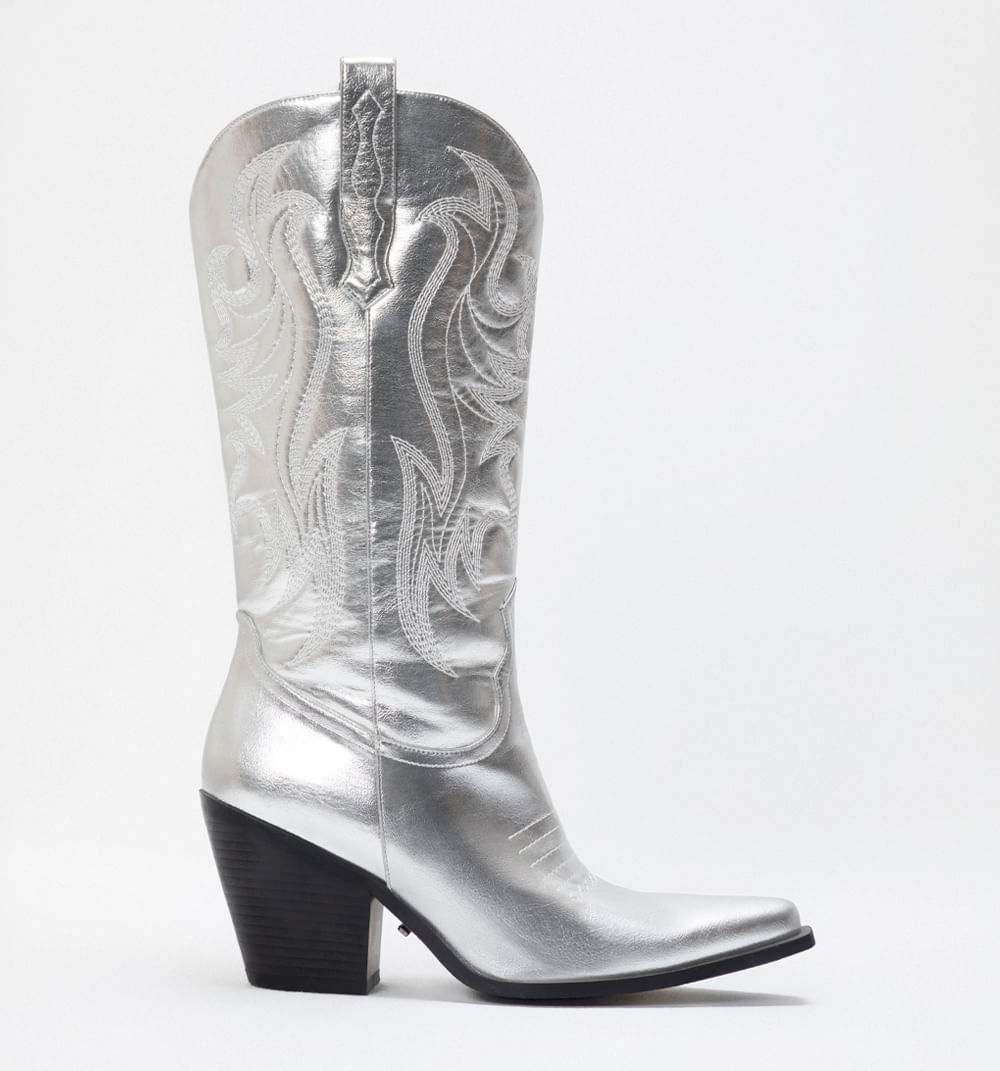 Bota cana alta cowboy metalizada