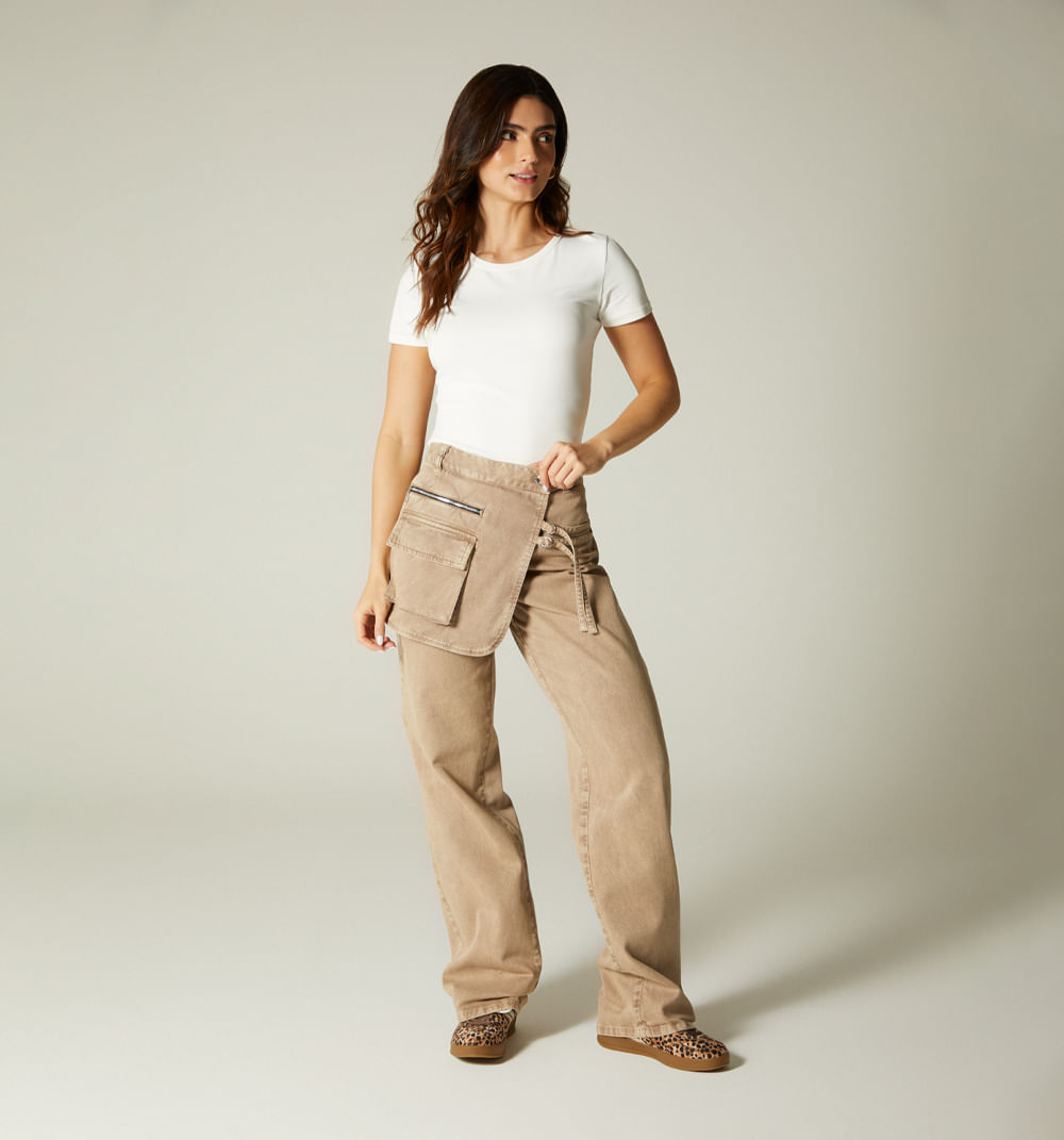 Jean tiro alto con sobrefalda para mujer