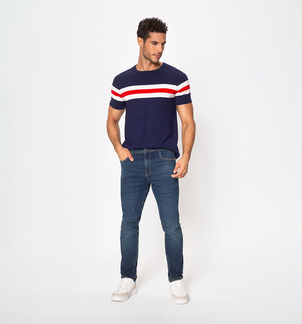 Camiseta doble franja tejida slim fit