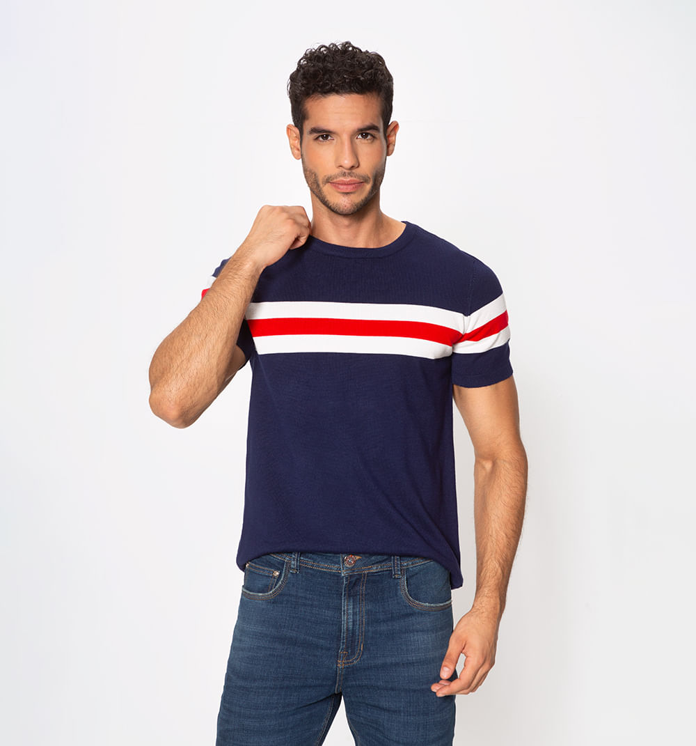 Camiseta doble franja tejida slim fit