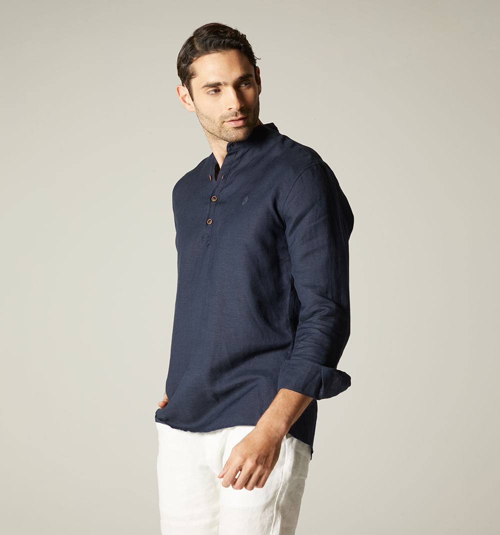 Camisa lino para hombre cuello nerú