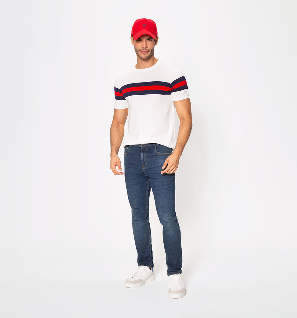 Camiseta doble franja tejida slim fit