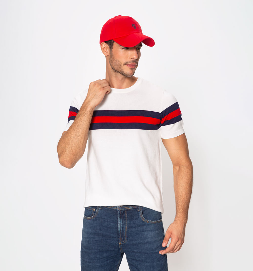 Camiseta doble franja tejida slim fit