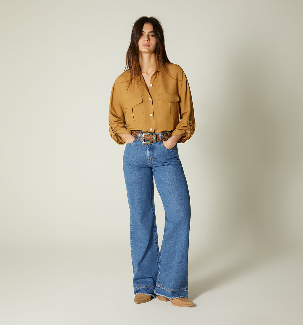 Blusa manga larga  con bolsillo