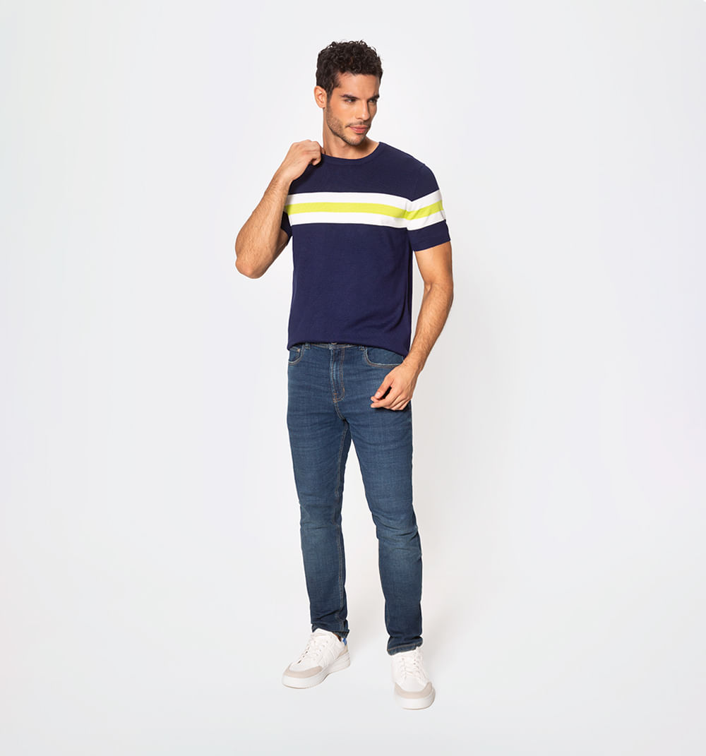 Camiseta doble franja tejida slim fit