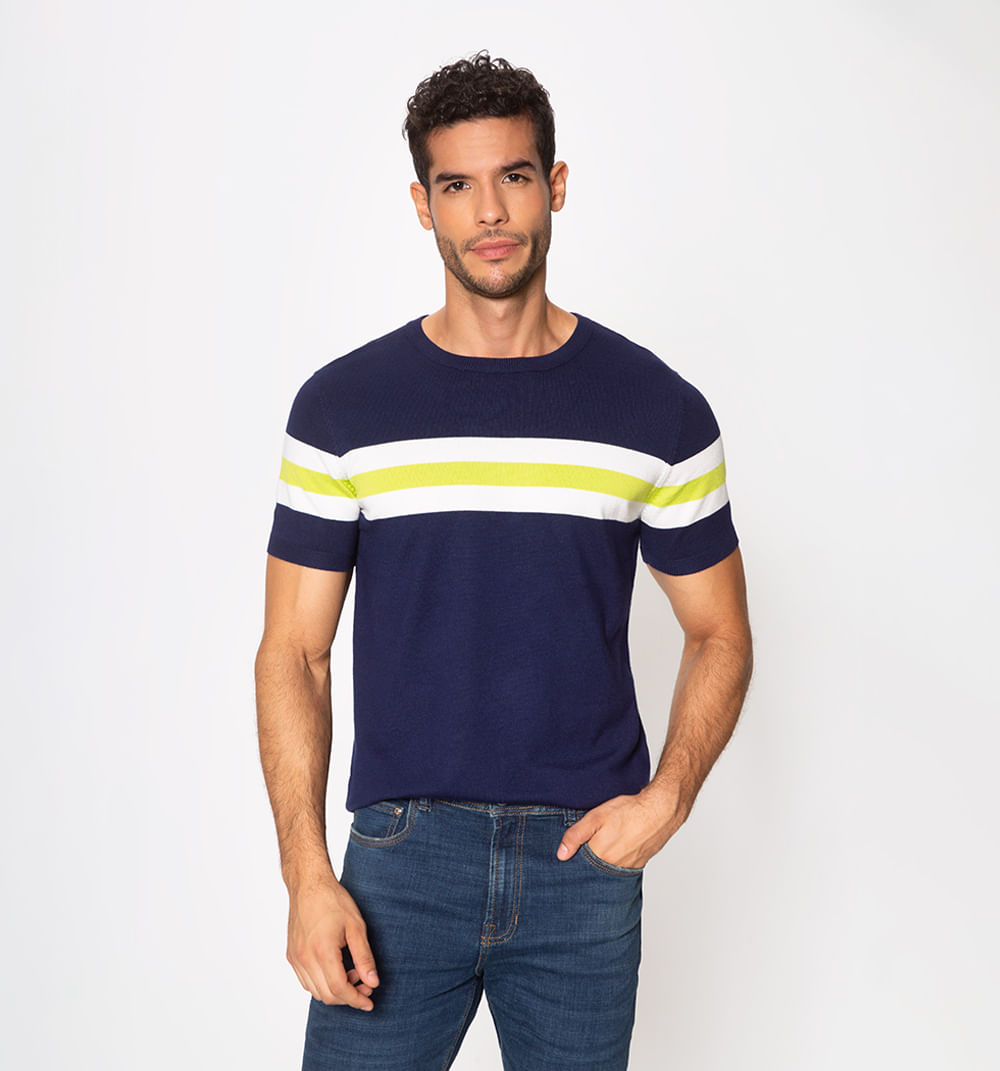 Camiseta doble franja tejida slim fit