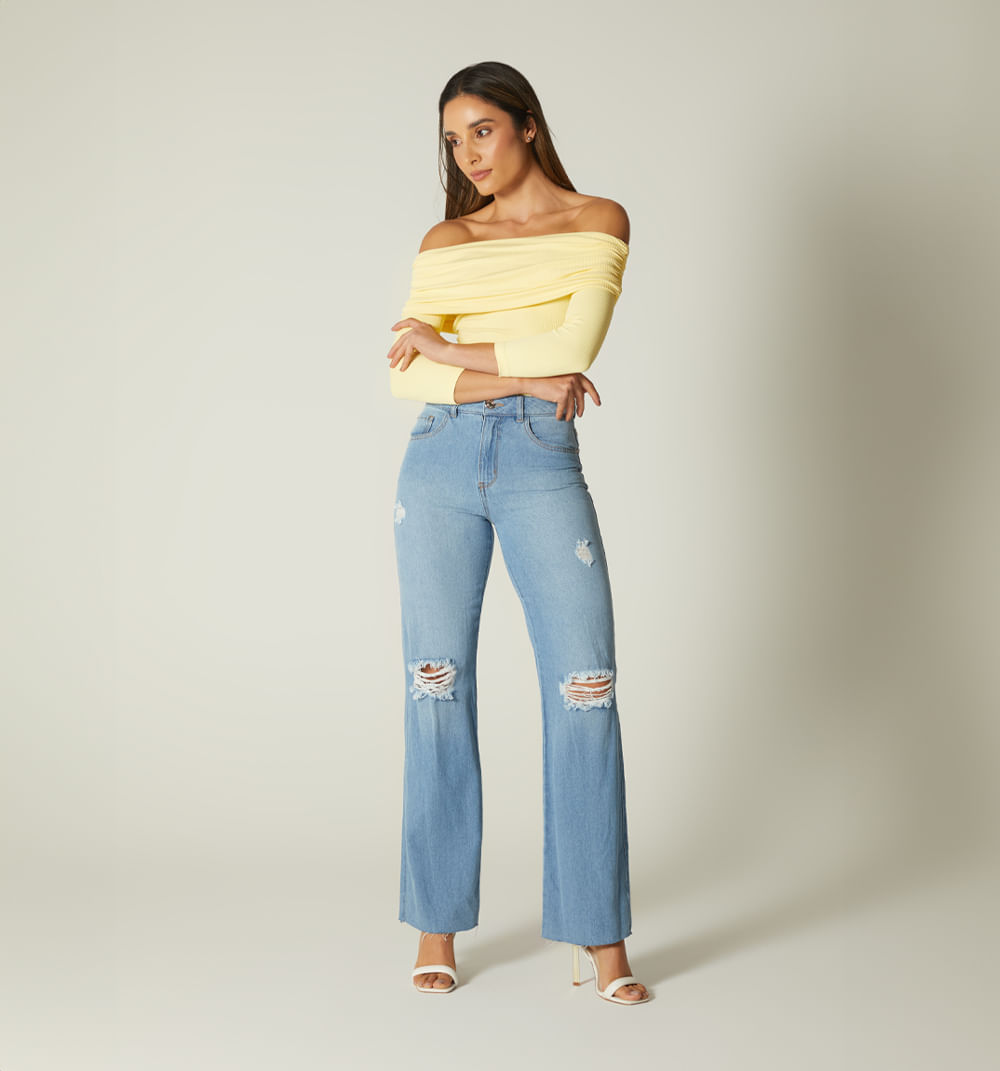 Jean tiro alto bota recta con rotos