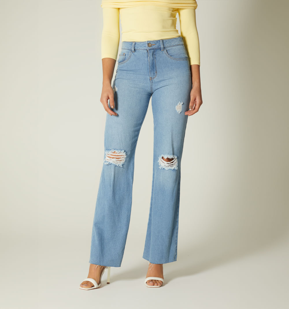 Jean tiro alto bota recta con rotos