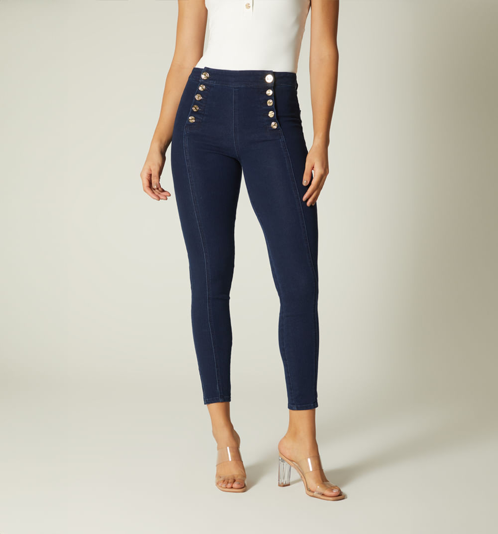 Jeggins tiro alto, botonadura  lateral