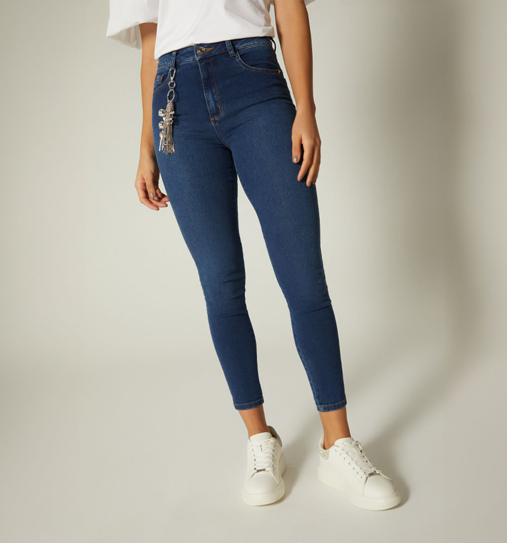 Jean skinny tiro alto con borla