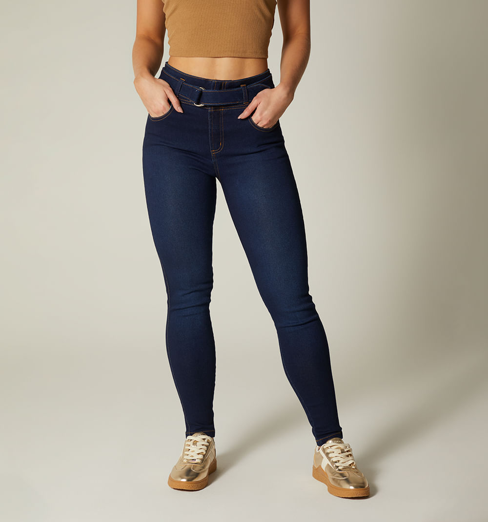 Jean skinny tiro alto con cinturon