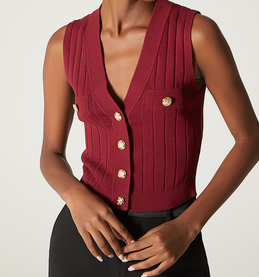 Blusa tejida manga sisa con cuello v