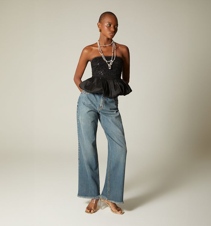Blusa  straple con peplum