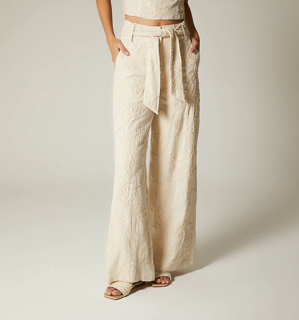 Pantalon palazzo tiro alto con cinturon