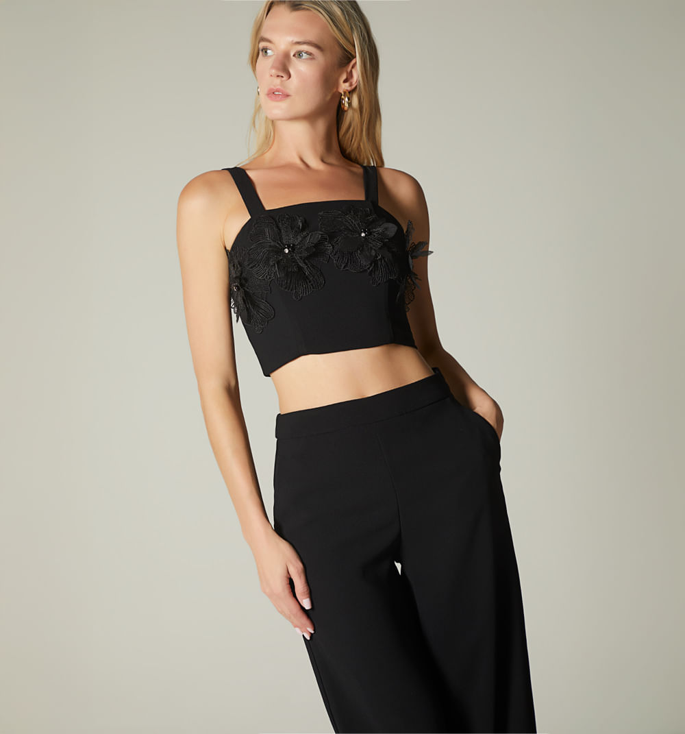 Conjunto pantalon y crop flores