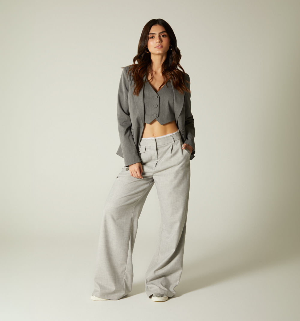 Pantalon tiro alto palazzo con detalle e
