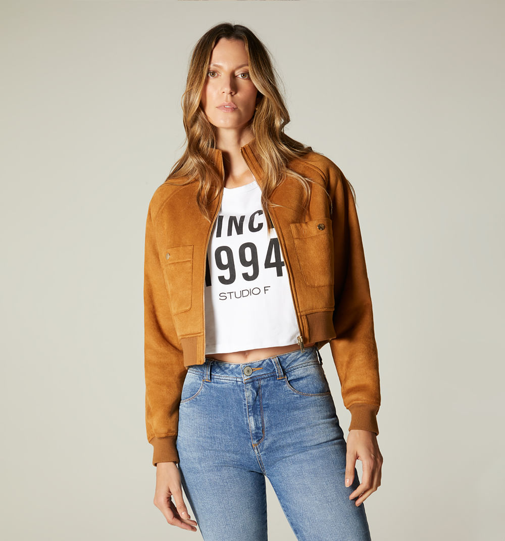 Chaqueta bomber en suede con pelo intern