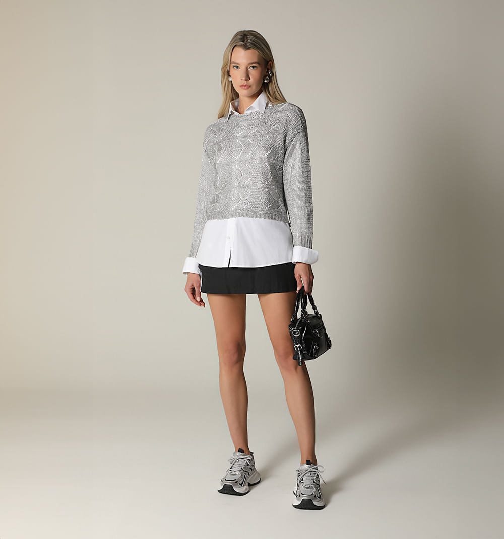 Blusa manga larga tejida con lurex