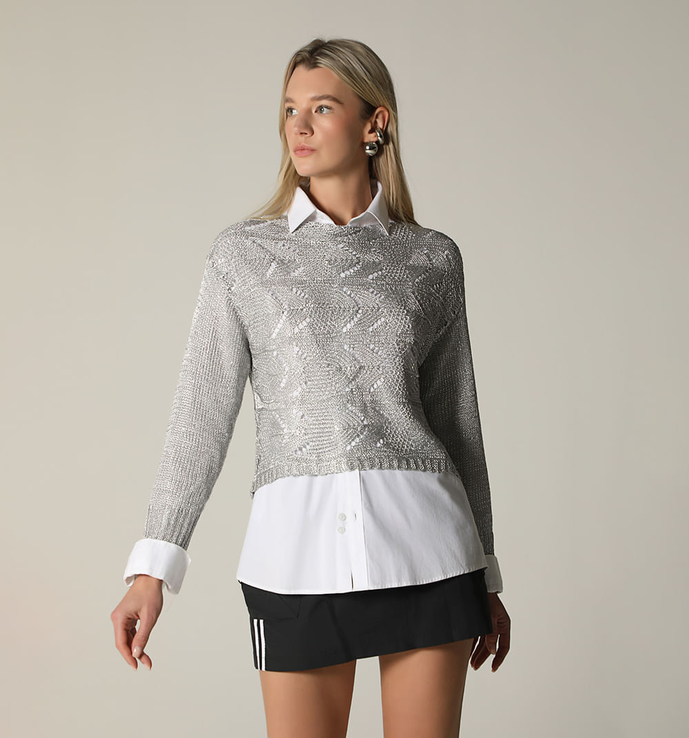 Blusa manga larga tejida con lurex