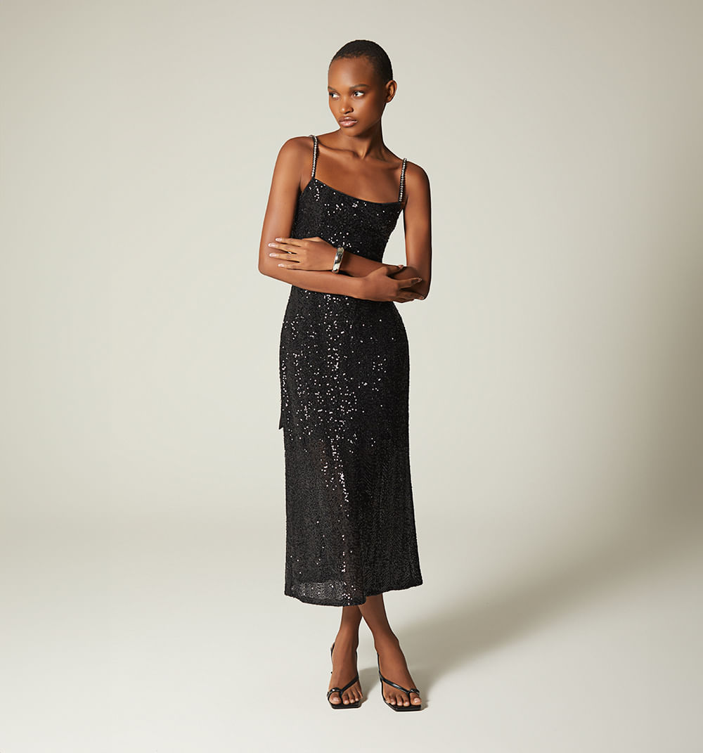 Vestido midi de tiras con amarre