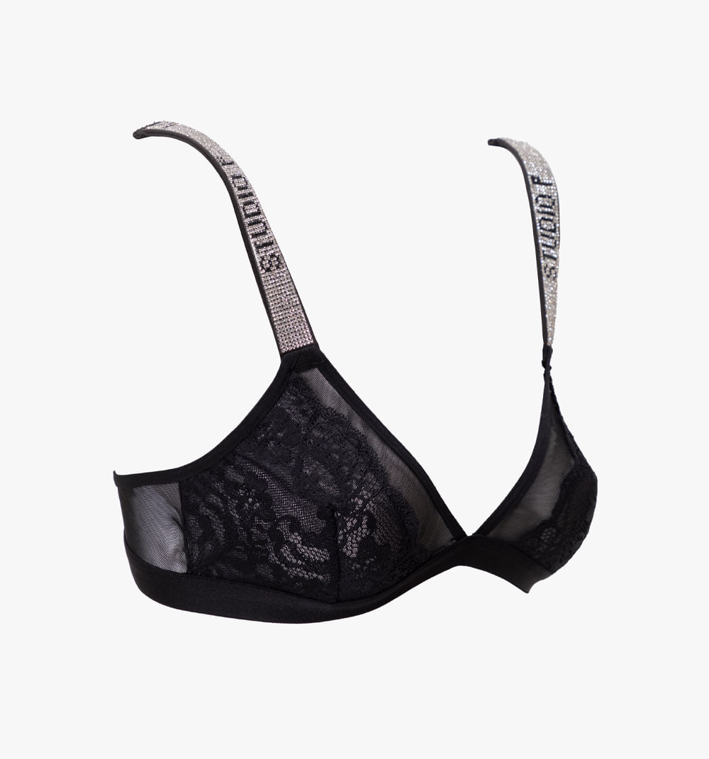 Bralete encaje detalle tira logo hotfix