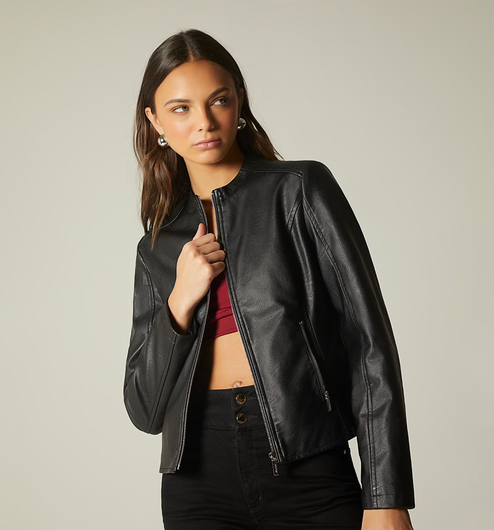 Chaqueta pu cierre frontal