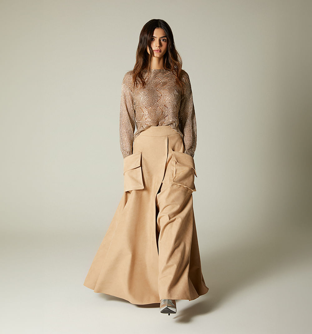 Blusa manga larga tejida con lurex