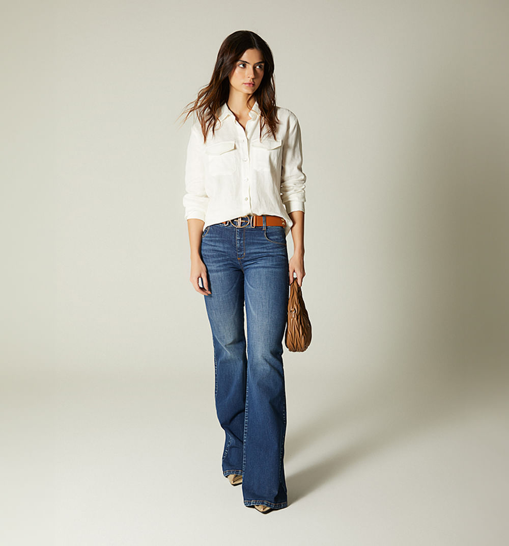 Jeans campana tiro medio con cinturon pa