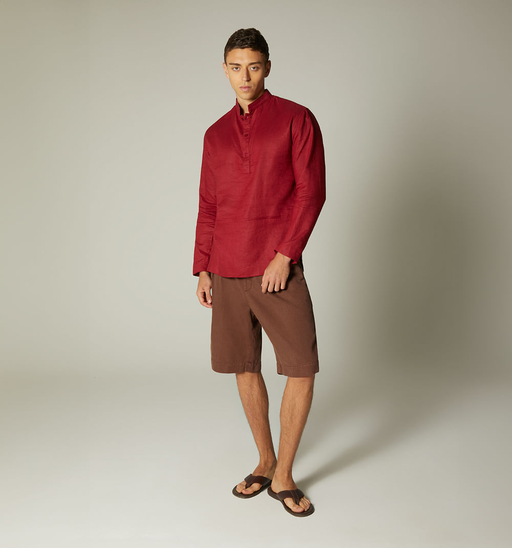 Camisa de lino para hombre cuello mao x