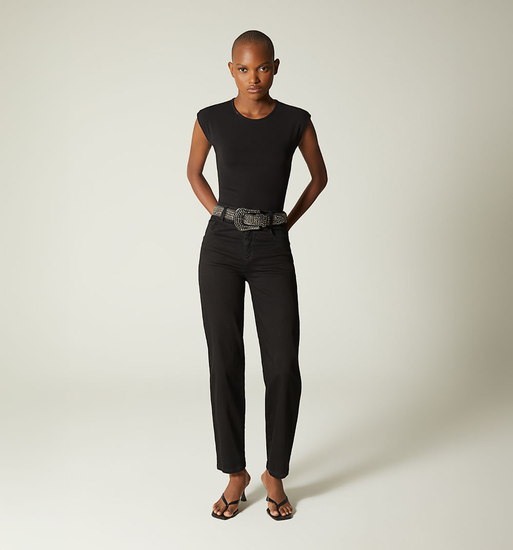 Jean skinny tiro alto con correa para mujer