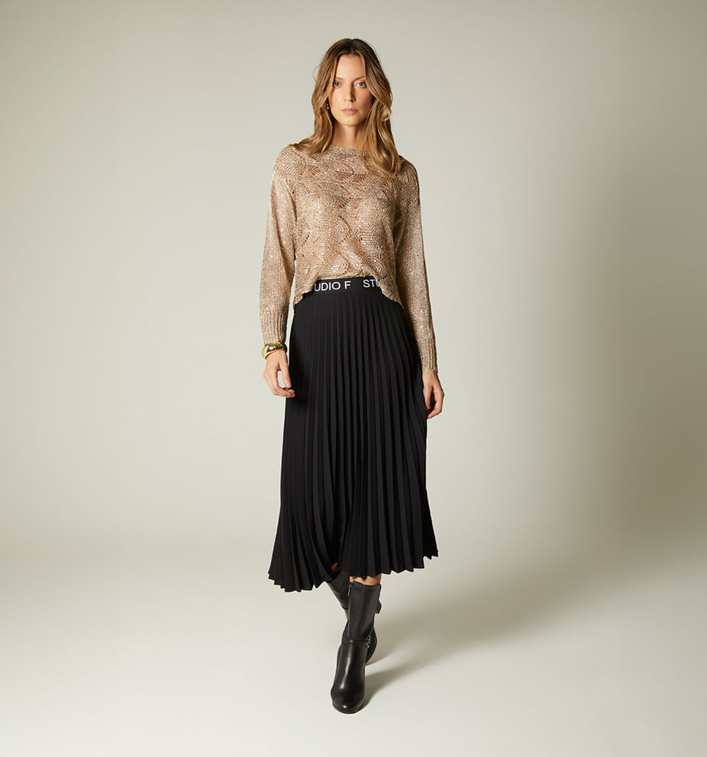 Falda plisada pretina con pretina en ela