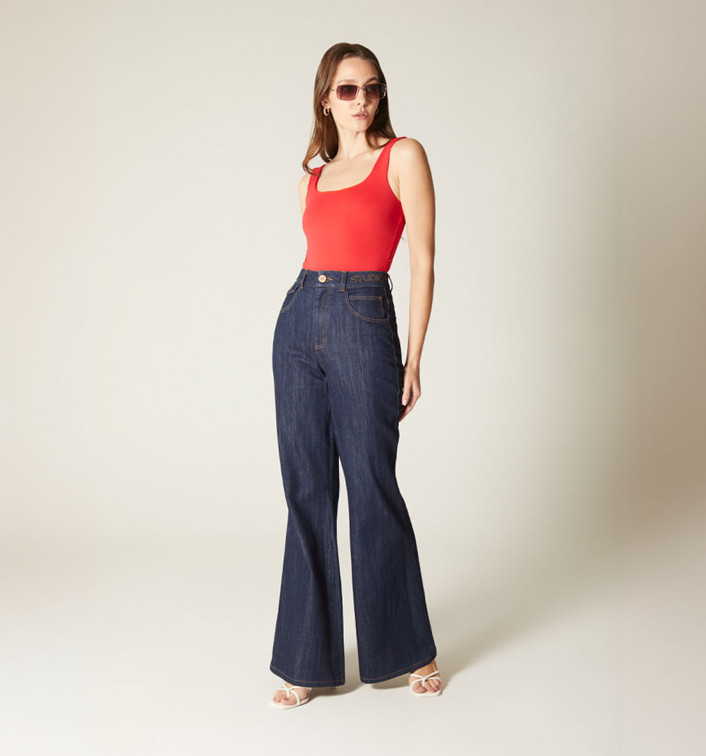 Jean  bota campana, super alto,cinco bolsillos