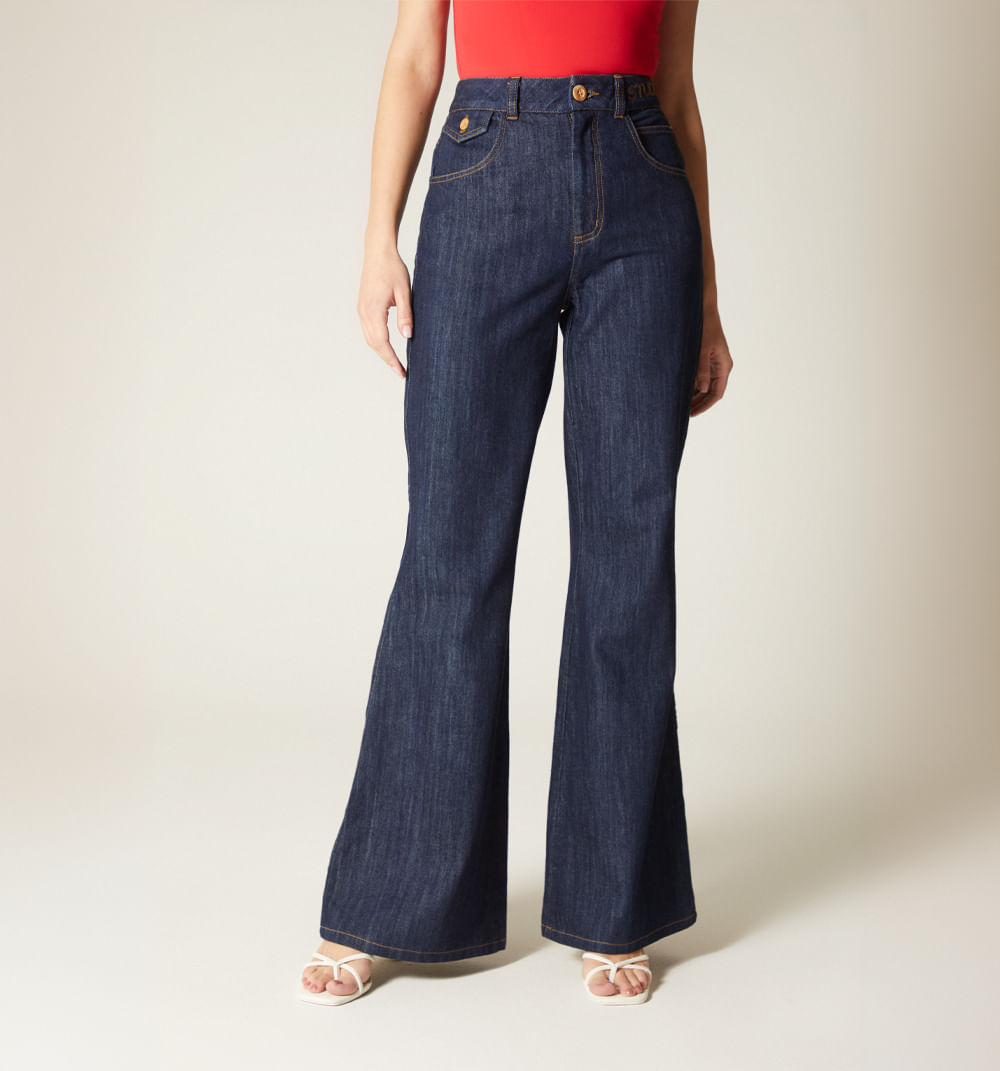 Jean  bota campana, super alto,cinco bolsillos