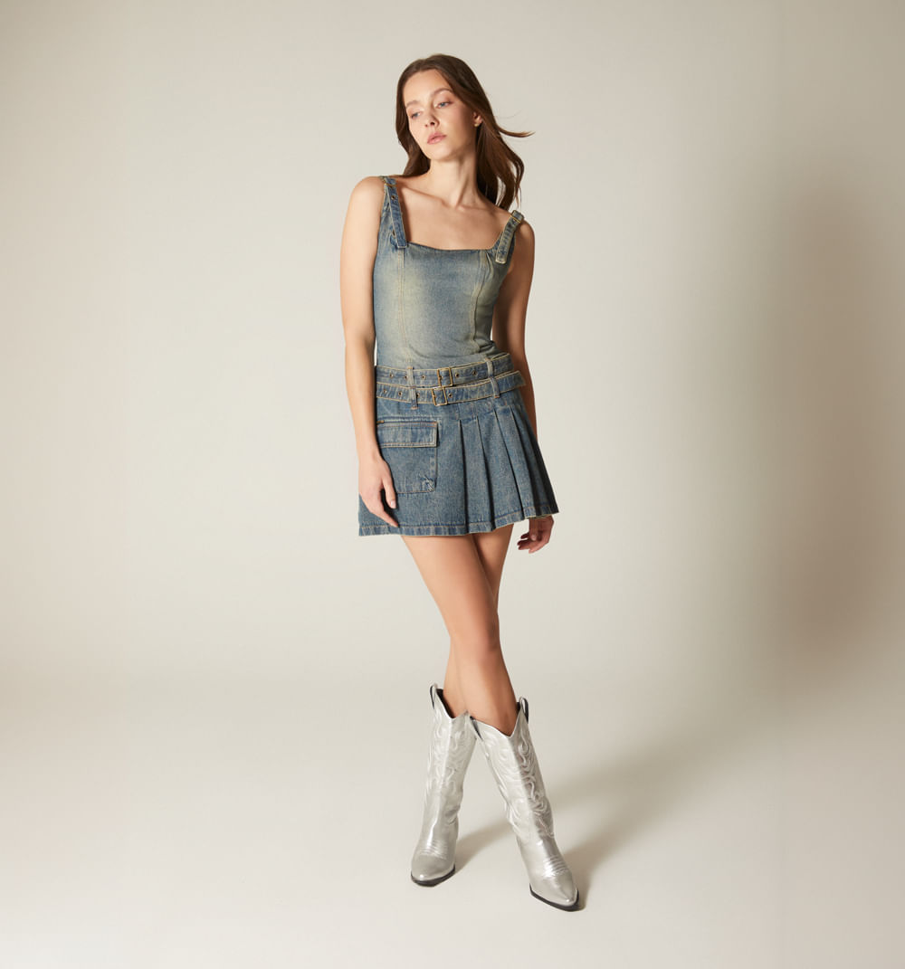 Vestido tira con hebillas y ojaletes fal