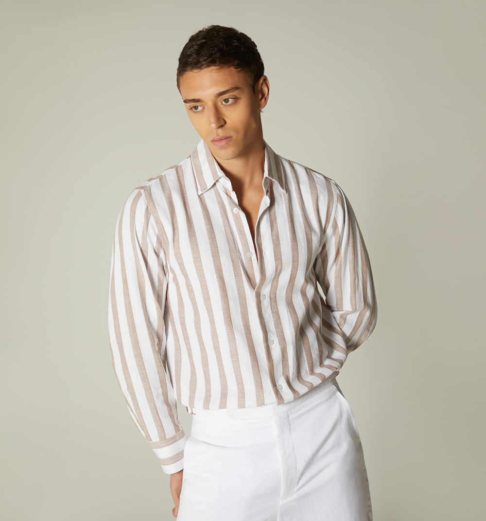 Camisa de lino para hombre de rayas x li